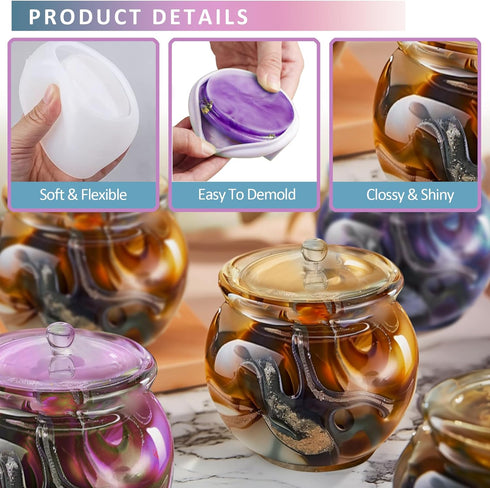 Demorx Jar Resin Molds Extra Large, Jars Silicone Molds with Lid for Epoxy Resin Casting for DIY Jewelry Storage Box, Candy Container,Candle Holde...