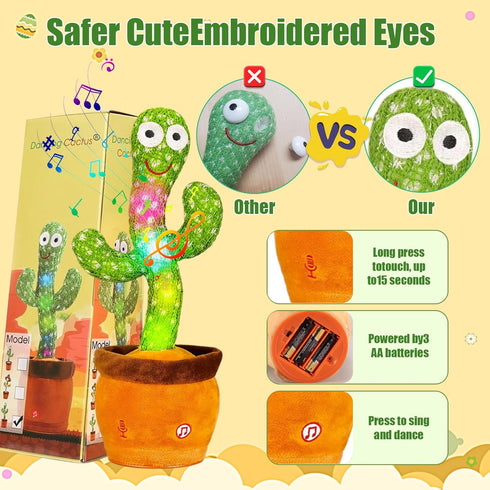 Dancing Cactus, Talking Cactus Toy, Dancing Cactus Mimicking Toy, Repeating and Recording What You Say, Cactus Baby Toy with LED, Repeat, Dance, R...