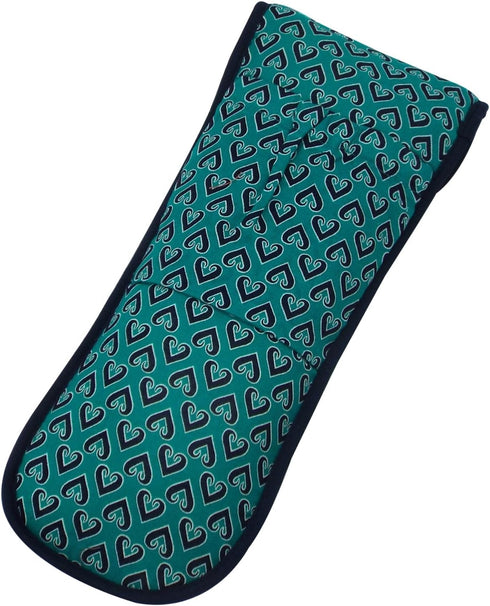 Heat-resistant Flat Iron Cover- Set of 2 - Teal with Navy Blue Hearts...