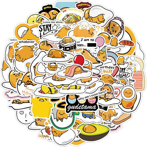 CHVISO 60PCS Japanese Lazy Egg Kawaii Stickers - Vinyl Waterproof Stickers for Kids, Teens, Adults - Laptop, Water Bottles, Skateboard, Guitar...