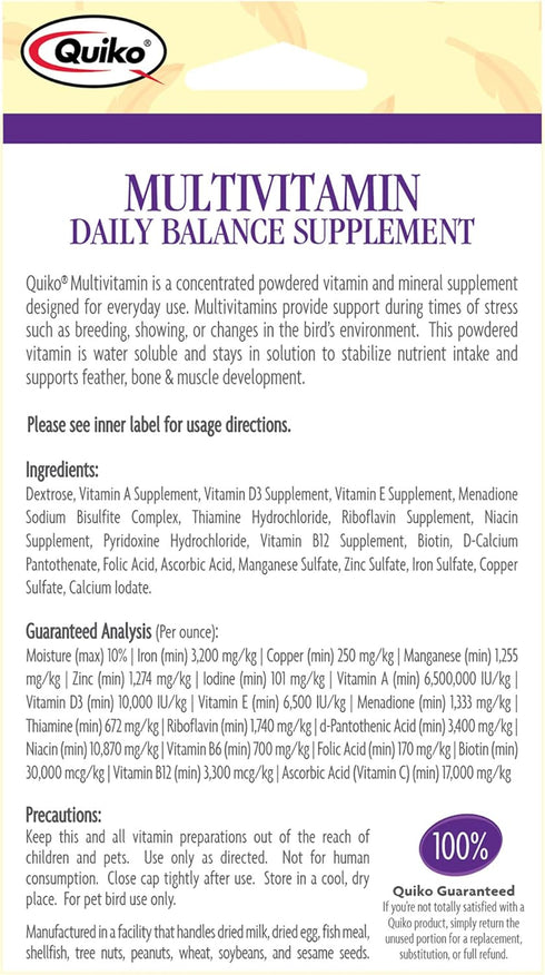 Quiko Multivitamin Daily Balance Vitamin & Mineral Supplement for All Pet Birds, 1.0 Ounce...