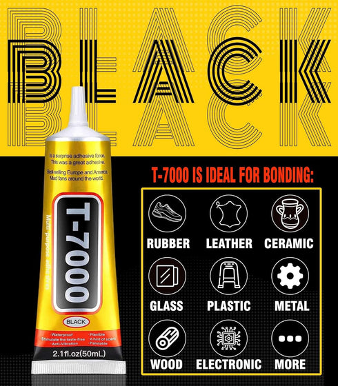 T-7000 Black Adhesive Glue for Phone, Waterproof Jewelry Glue Precision Craft Adhesive for Cell Phone Screen Repair Glass Wood Crafts Metal and St...