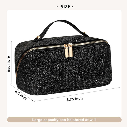 CCidea Cosmetic Bag, Gifts for Women, Lay Flat Makeup Bag Organizer Waterproof Leather Makeup Pouch Cosmetic Travel Cases Toiletry Bags Sparkling ...