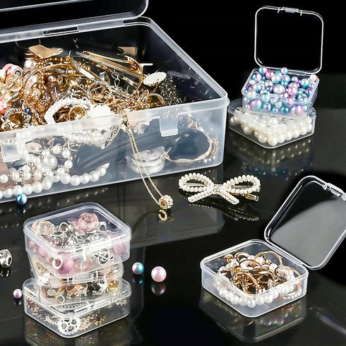 Small Bead Organizers, 31 Pieces Plastic Storage Cases Mini Clear Bead Storage Containers Boxes with Hinged Lid and Large Rectangle Organizing Box...