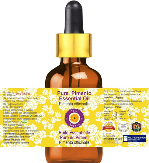 Deve Herbes Pure Pimento Essential Oil (Pimenta officinalis) Steam Distilled with Glass Dropper 15ml (0.50 oz)...