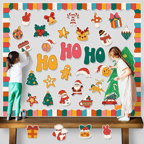 Christmas Bulletin Board Decorations Groovy Christmas Classroom Bulletin Board Christmas Tree Cutouts Classroom Decor Farmhouse School Holiday Bul...