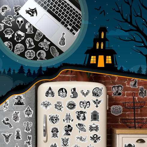 100PCS Cool Gothic Stickers Waterproof Punk Sticker for Water Bottle, Phone Case, Laptop, Black and White Stickers, Horror Vinyl Graffiti Decals E...