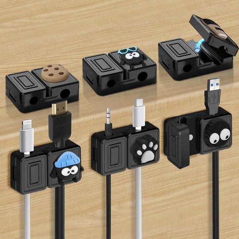 Nearockle 6 Pack Magnetic Cable Clips with Double-Hole, 6-7.5MM Adhesive Cord Organizer Cable Management USB Charger Holder for Home Office Deskto...