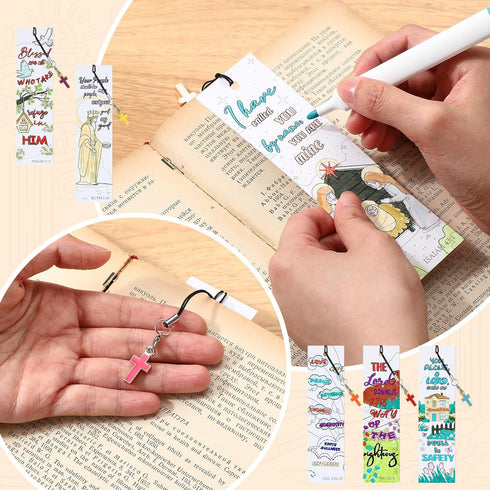 30 Pcs Christian Bookmarks with Cross Pendants Bible Verse Religious Book Markers inspirational Scripture Gifts for Women Men Church Sunday School...