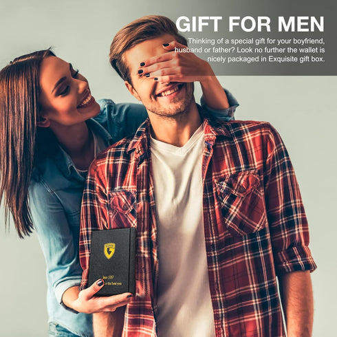 GSOIAX Mens Slim Wallet for Men Minimalist Genuine Leather Carbon Fiber Rfid Blocking Bifold Credit Card Holder With Gift Box (Pink and Carbon Bla...