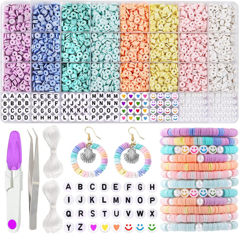 DIYDEC 3860pcs Clay Beads Bracelet Making Kit 8 Pastel Colors Polymer Heishi Beads for Girls Adult Gift Flat Beads Letter Beads and pearl for DIY ...
