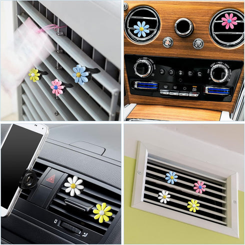 Frienda 5Pcs Butterfly Car Accessories Set Floral Butterfly Steering Wheel Cover with Cute Daisy Air Vent Clips Universal Sage Green Car Accessori...