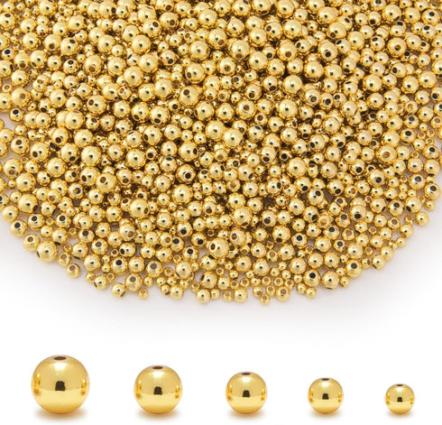300Pcs 18K Gold Filled Spacer Beads for Jewelry Bracelets Making,Round Bracelet Beads,Small Ball Gold Filled Beads for Bracelet Necklace Jewelry B...