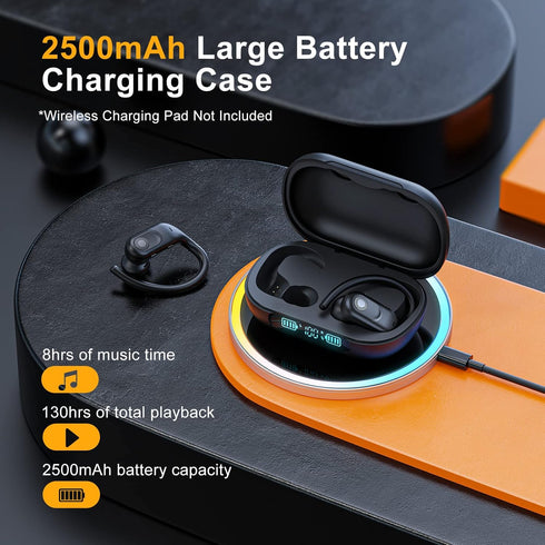 Wireless Earbuds Bluetooth Headphones 130Hrs Playtime with 2500mAh Wireless Charging Case LED Diaplay Hi-Fi Waterproof Over Ear Earphones for Spor...