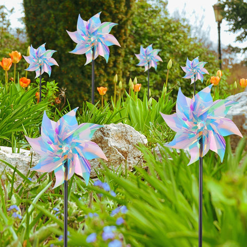 Hausse 10 Pack Reflective Pinwheels Wind Spinner, Extra Sparkly Pinwheel with Stakes, Bird Repellent Blinder Devices Deterrent to Scare Birds Away...