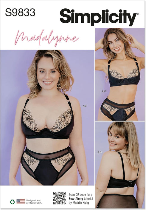 Simplicity Misses' and Women's Bra, Panty and Thong Sewing Pattern Kit by Madalynne Intimates, Design Code S9833, Multicolor...