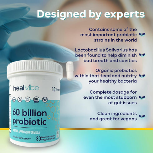 probiotics 60 Billion CFU, 30 Count, 10 Strains, 99.5% Biodegradable Plant-Based Plastic and Paper Packaging, Organic Prebiotics, Professional Gra...
