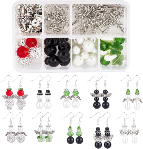 SUNNYCLUE 1 Box DIY 10 Pairs Christmas Themed Handcraft Snowman Earrings Making Kit Angel Wing Beads for Jewelry Making Czech Faceted Glass Bead F...