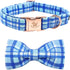 Elegant little tail Dog Collar, Blue Plaid Dog Collar Bow Boy Pet Collar with Metal Buckle Pet Dog Bows Soft Adjustable Dog Collar for Small Dogs...