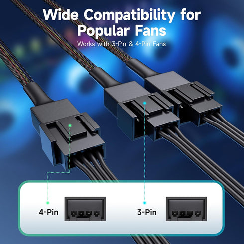 Cable Matters 2-Pack 3 Way 4 Pin PWM Fan Splitter Cable - 12 Inches / 30cm, 1x PWM-Controlled Fan with 2 Follower Fans, PC Fan Splitter 1 to 3 Con...