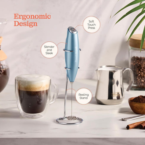 Powerful Handheld Milk Frother, Milk Foamer, Battery Operated (Not included) Stainless Steel Drink Mixer with Frother Stand for Coffee, Lattes, Ca...