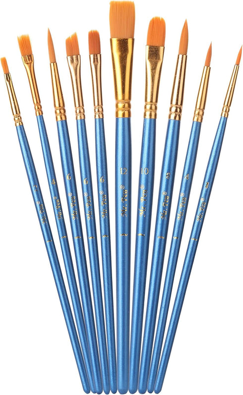 Mr. Pen- Artist Paint Brushes for Acrylic Painting, 10 pcs, Ergonomic Wooden Handle, Synthetic Bristles in Different Sizes & Shapes, Watercolor Br...