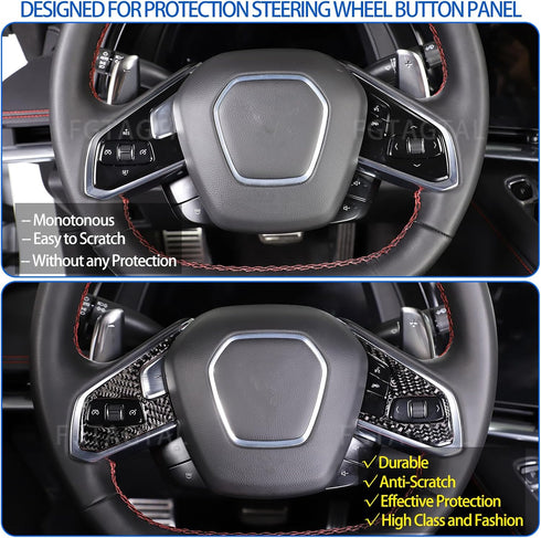 Soft Carbon Fiber Steering Wheel Button Cover Sticker Fit for Chevrolet Corvette C8 2020-2024, Car Steering Wheel Panel Protection Frame Molding S...