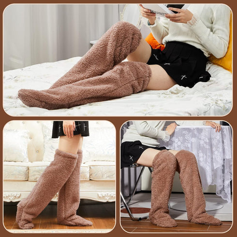 Over Knee Fuzzy Socks Thigh High Stockings Long Soft Leg Warmers for Women Winter Cozy Home Sleeping, 1 Pair...