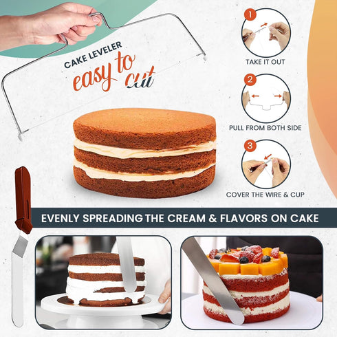 RFAQK 100pcs Cake Pan Sets for Baking + Cake Decorating Supplies: 3 Non-Stick Springform Pans Set (4, 7, 9 inches), Icing Tips, Cake Leveler – Mul...