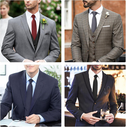 4 pc 3-in-1 Pre-tied Shirt Ties for Men - Black Solid Uniform with Zipper - Formal Adjustable Neck Strap Necktie...