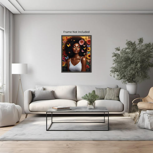 Posterizer 1 pcs-butterflies , flowers African womans decor-Floral & Botanical Art-Afro-American Art Collection-Gift for Moms-Living Room Bedroom ...