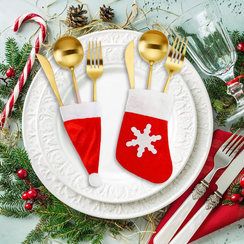 40 Pcs Christmas Silverware Holders 20 Santa Hats Pocket Tableware Holder 20 Christmas Socks Flatware Non Woven Fabrics Knife Fork Bags Cutlery Or...