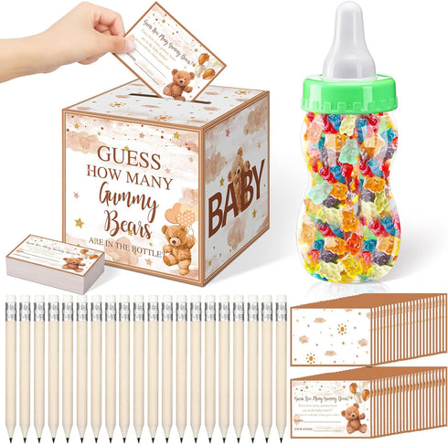82 Pcs Baby Shower Games Guess How Many Bears Include 1 Guessing Game Box 1 Large Baby Bottle 60 Guessing Cards 20 Pencils for Baby Shower Favors ...