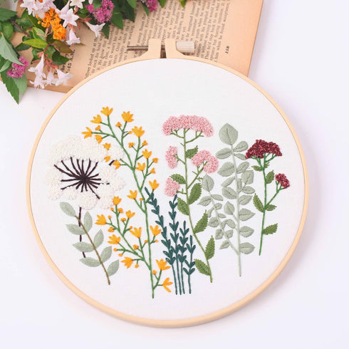 Harimau 4pcs Beginner Embroidery Kit,Flower Pattern,Cross Stitch Kits, Including Stamped Embroidery Cloth with 2 Embroidery Hoops, Multicolor Colo...