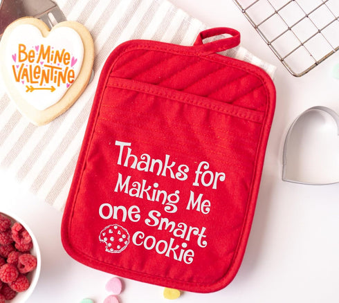 Teacher Appreciation Gift for Women - Thank You Present Potholder - One Smart Cookie Oven Mitt - Set of 2 (One Smart Cookie)...