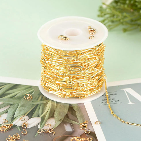 KYUNHOO 16.4 Feet Brass Chains for Jewelry Making 18k Gold Filled Jewelry Chain Roll 12MM Stick Link Chain Necklace for Women DIY Craft Jewelry Ma...