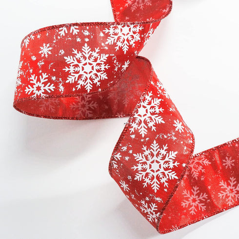 ALTIER 2.5 Inch x 25 Yards Red Metallic White Snowflake Wired Ribbon for Christmas Home Decoration Gift Wrapping Bow Making Wreath DIY Crafts...