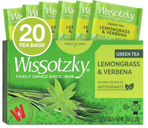 Wissotzky Lemongrass & Verbena Green Tea, 20 Tea Bags | Soothing Aroma | Antioxidant Rich | Refreshing Green Tea Bags...