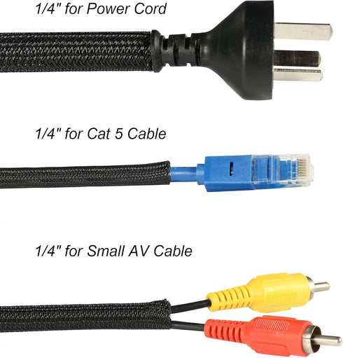 CrocSee 10ft - 1/4 inch Braided Cable Management Sleeve Cord Protector - Self-Wrapping Split Wire Loom for TV/Computer/Home Theater/Engine Bay - B...