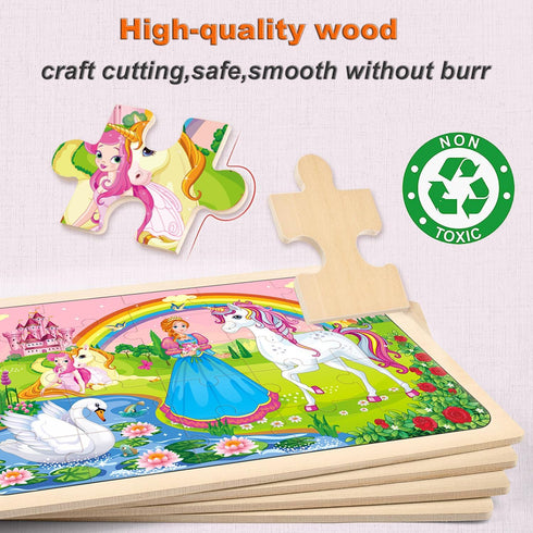 Puzzles for Kids Ages 4-6, 4 Pack Wooden Jigsaw Puzzles 24 Pieces The Castle Puzzle Preschool Educational Learning Toys Set for Boys and Girls...