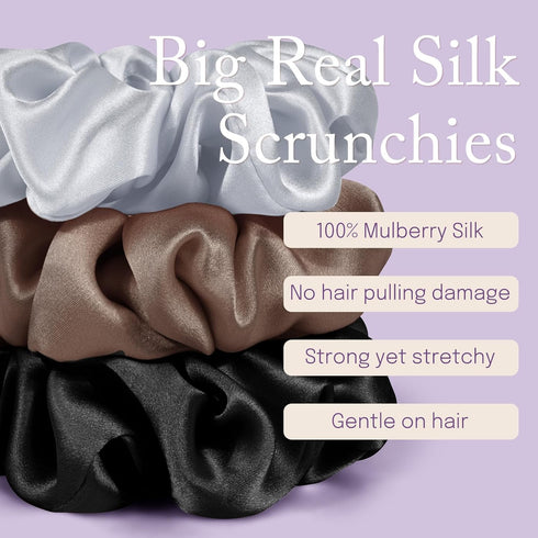 OLESILK Silk Scrunchies Oversized 100% Mulberry - Large for Women Thick Curly Hair Care, Smooth Hair-Ties No Damage for Sleep...