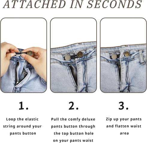 6PCS Extender Button for Jeans Pants, Silicone Pants Waist Extender Button No Sew Metal Adjustment Pants Waist Extension for Trousers Collars, Cuf...