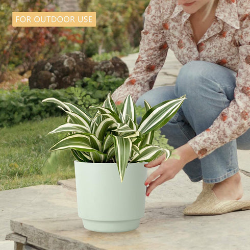 kubvici Indoor Plant Pots Set of 2 Planters 8 inch Plastic Planter with Hole & Saucer Modern Decorative for Outdoor Garden Home (Green, 8 inch)...