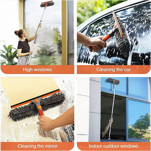 eazer Squeegee Window Cleaner 2 in 1 Rotatable Window Cleaning Tool Kit with Extension Pole, 62'' Telescopic Window Washing Equipment with Bendabl...