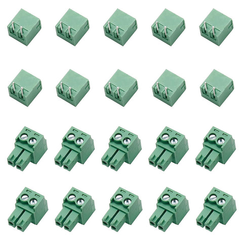10Set 3.81mm Pitch Male Female 2-Pin PCB Screw Terminal Block Connector Plug KF2EDGK - Green, 300V 8A...