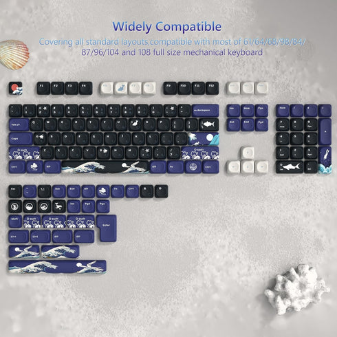 Womier MOA Keycaps, PBT Key caps, Kanagawa Japanese Keycaps 75 Percent, Custom Keyboard Keycaps Set Gradation Dye-Sublimation for 61/64/68/84/87/1...