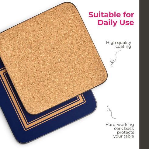 Pimpernel Classic Midnight Blue Coasters - Set of 6, Heat & Stain Resistant Square Coasters with Durable Cork Backing - 4 Inch Drinkware Pads for ...