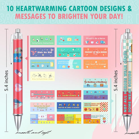 20pcs Nurse Pens Cartoon Nurse Pens, Cute Retractable Nursing Pens Funny Nurse Pens Set Greeting Nurse Appreciation Gift Pens for Nurse Week Medic...