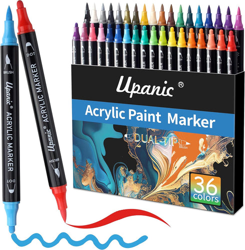 36 Paint Markers,Dual Tip Paint Pens With Dot Tip and Brush Tip for Rock Painting,Drawing & Art Supplies,Paint Pens Acrylic Markers for Paper,Wood...