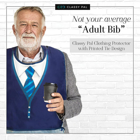 Adult Bibs for Men, Wipe ‘n Wear Clothing Protectors for Eating, Senior Adult Bib Crumb Catcher, Waterproof, Reusable, Washable (Blue Tie)...